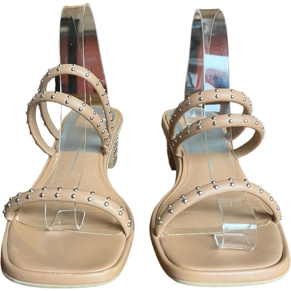 Dolce Vita Riya Studded Block Heel Sandals Nude Tan Vegan Leather Silver Studs - Picture 9 of 12